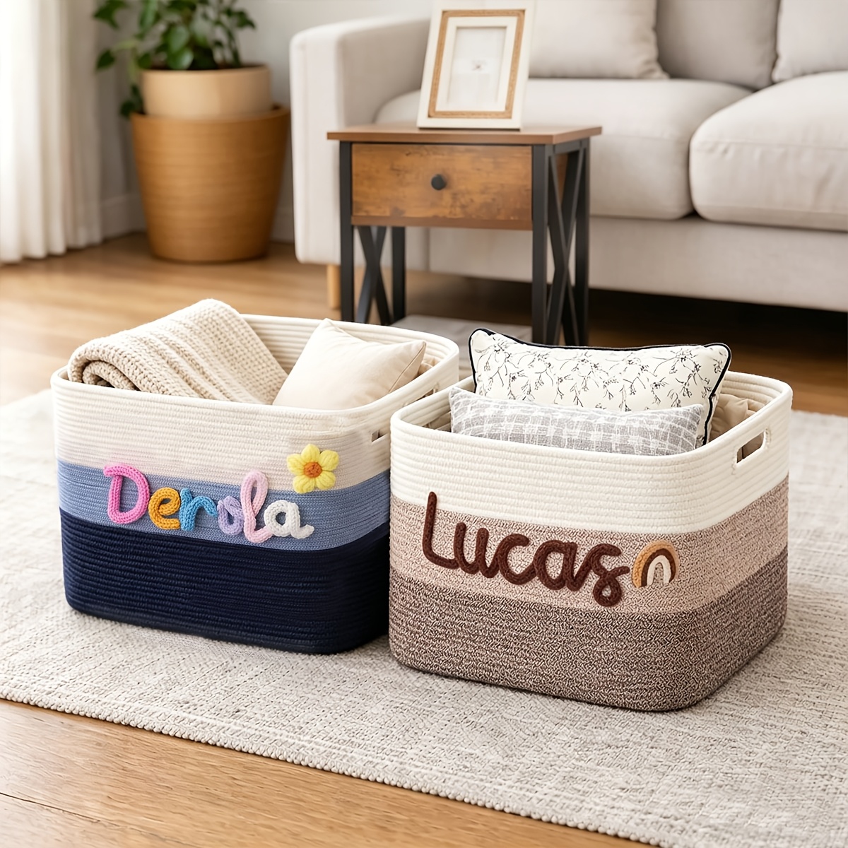 Personalized Two-Tone Storage Basket, Custom Household Organizer