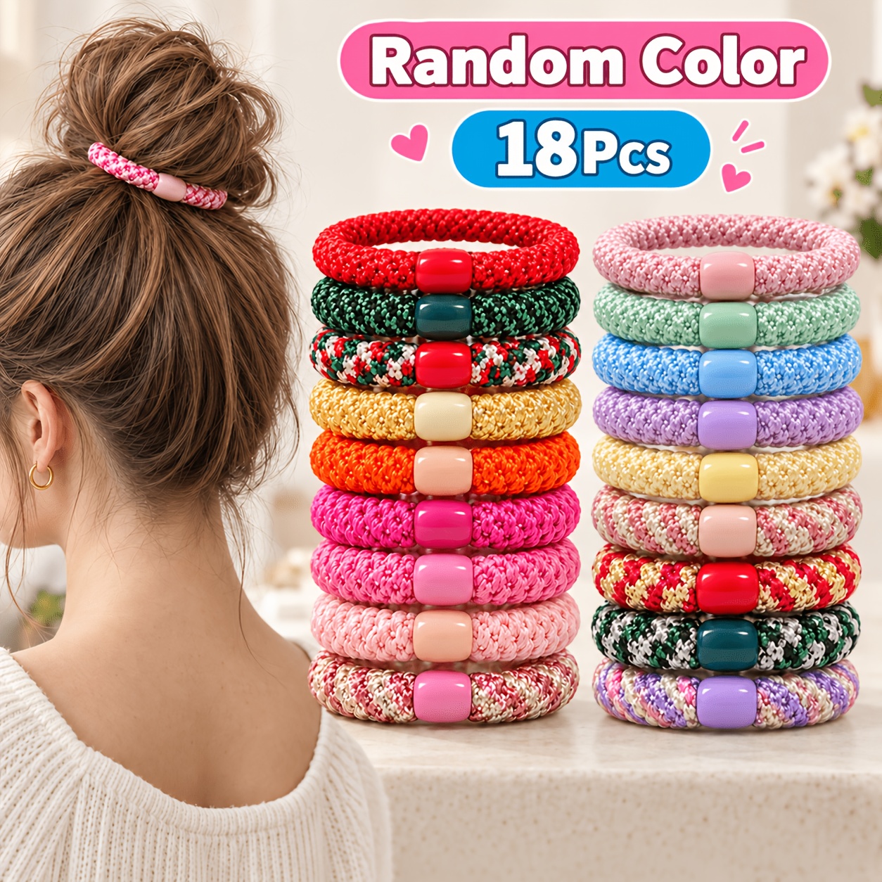 TEMU Cinta para de caballo trenzada con frijoles coloridos de celebridad de Internet de color para y Navidad, 18 piezas aleatorias, cinta para la