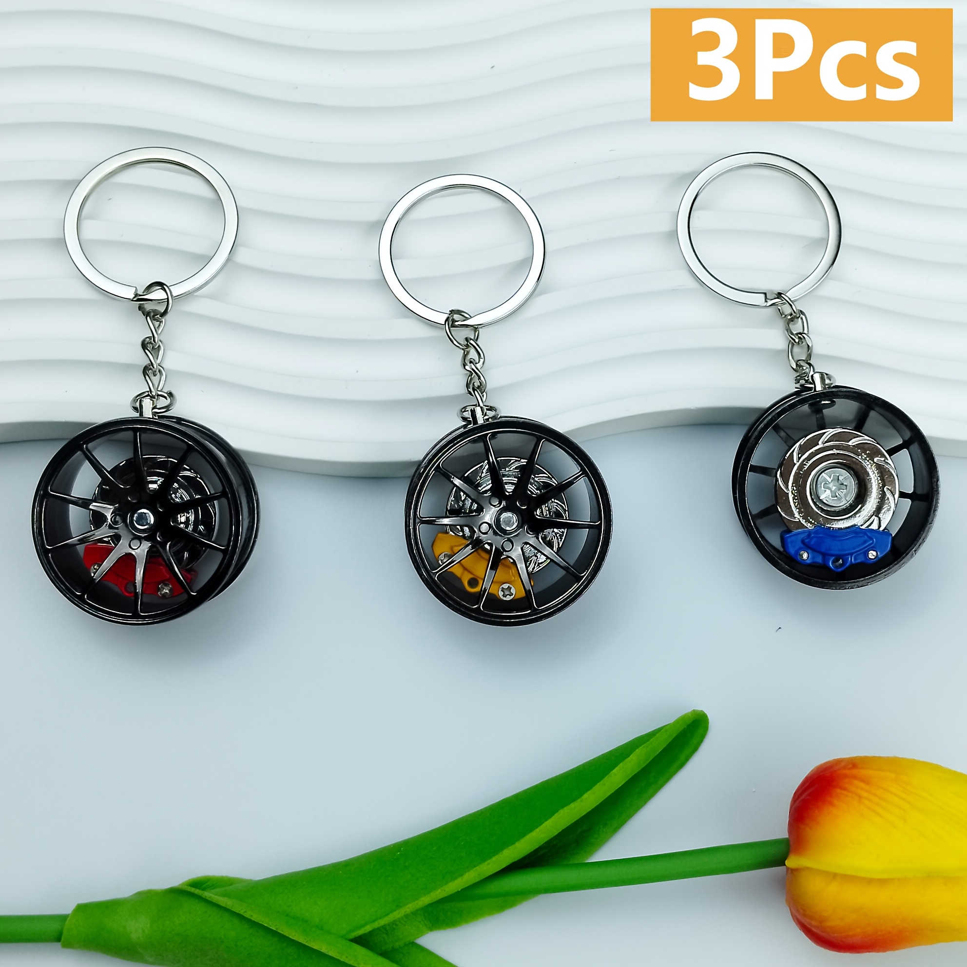 TEMU 3pcs Multicolor Creative Brake Rotor In Wheel Keychain, Ideal Gift Alloy Keyring For Valentine's Day, Fathers' Day, Christmas, Spring Festival