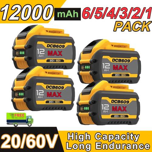 item picture large capacity6 5 1pc 12 0ah batteries for 20v 60 lithium dcb609 dcb606 dcb612 fit for dewalt 20v 60v cordless power tool