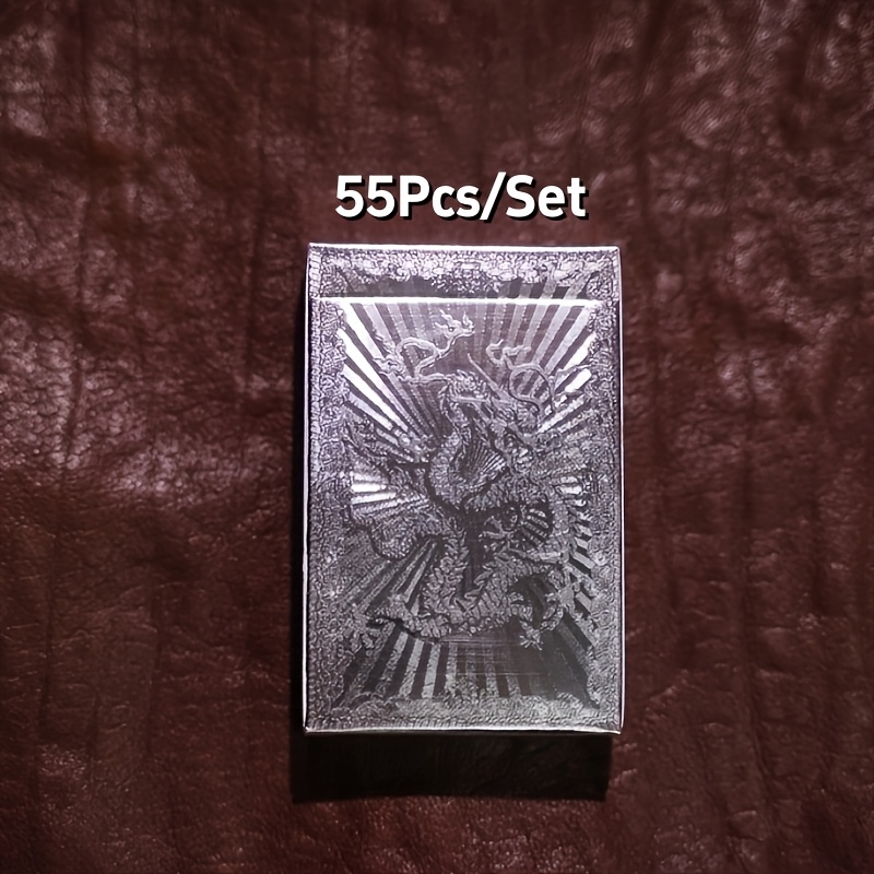 TEMU 55 pezzi/Set di carte da gioco argentate resistenti all'usura, anti-piegatura e impermeabili, carte da gioco casual per spettacoli di magia,