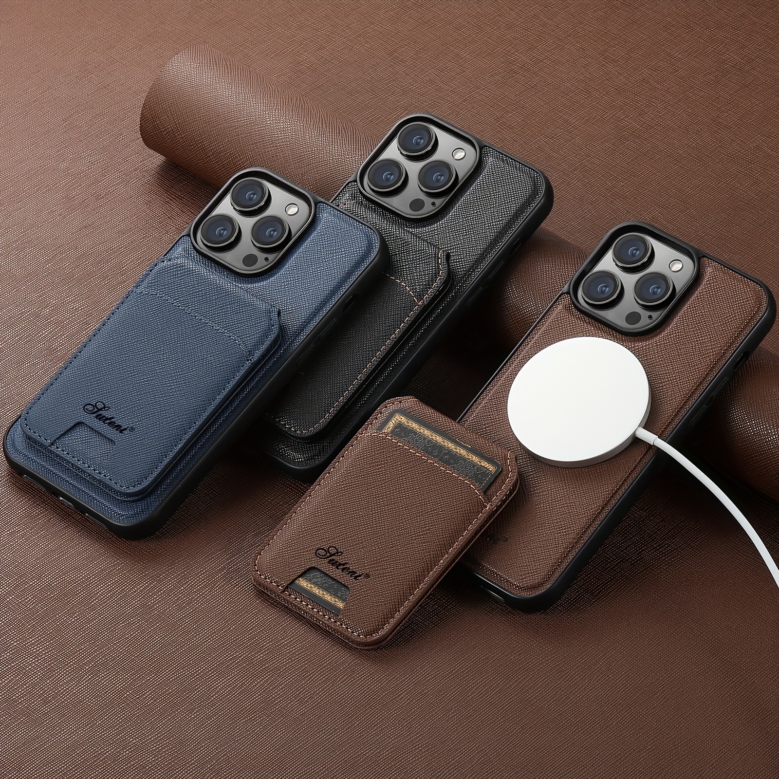 

Vintage Large Capacity Card Purse Luxury Magnetic Wireless Charging 2-in-1 Leather Case For Iphone 12 13 14 15 Plus Pro Max Holder Cover