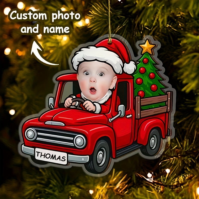 TEMU Custom Personalized Photo Christmas Ornament (font In Picture), Christmas Tree Decoration, Riding Photo Ornament, First Christmas Gift, Baptism