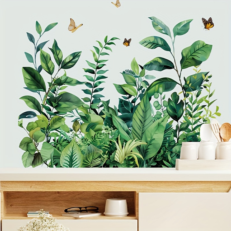 Modern Green Plant & Wall Decals - Self-adhesive, Removable Pvc Stickers For Living Room & Bedroom Decor