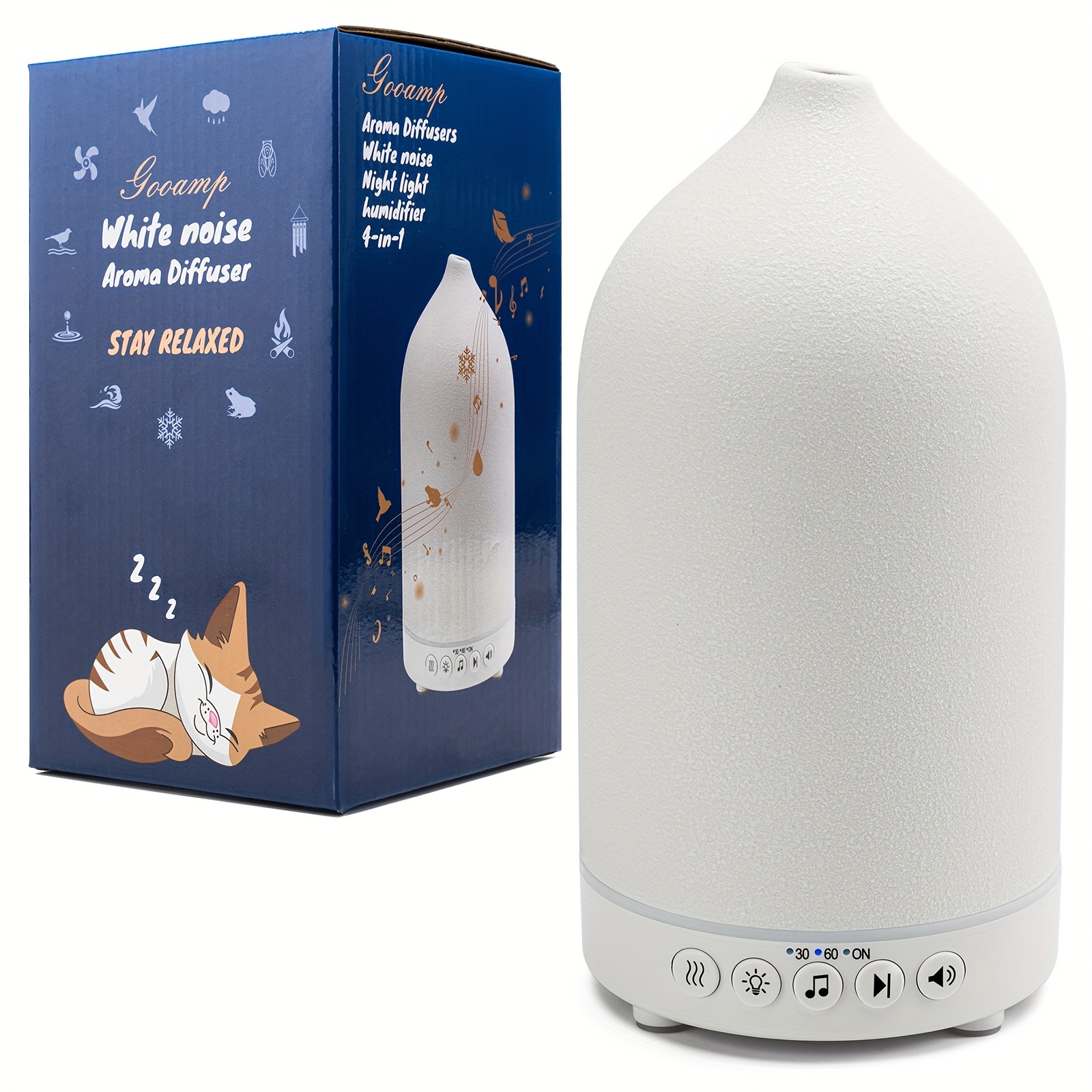 

200ml White Noise Ceramic Diffuser, Machine With 20 Natural , Lights, Essential Oil Diffuser, Timer For Baby, Kids, Adults, Office, Home (white)