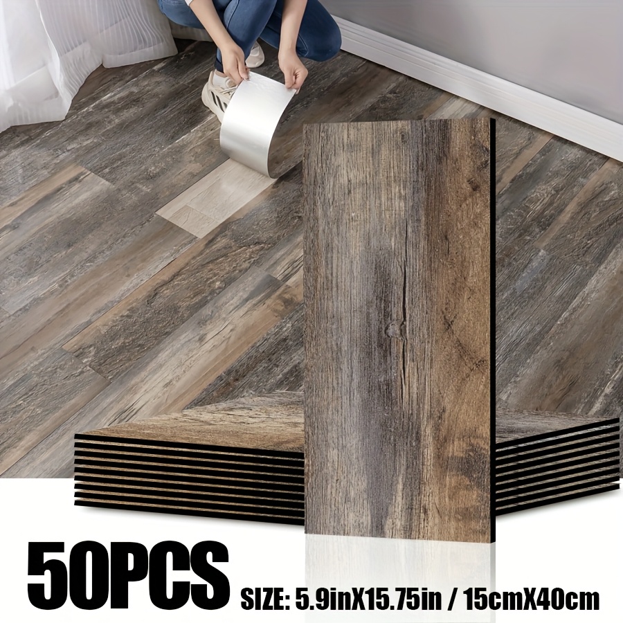Image of 25pcs/50pcs Self-adhesive Vinyl Flooring Waterproof Wood Grain Floor Tiles - Realistic Wood Planks Suitable For Kitchen, Bathroom, Living Room, Easy Diy Installation, Removable & Vinyl Sheets