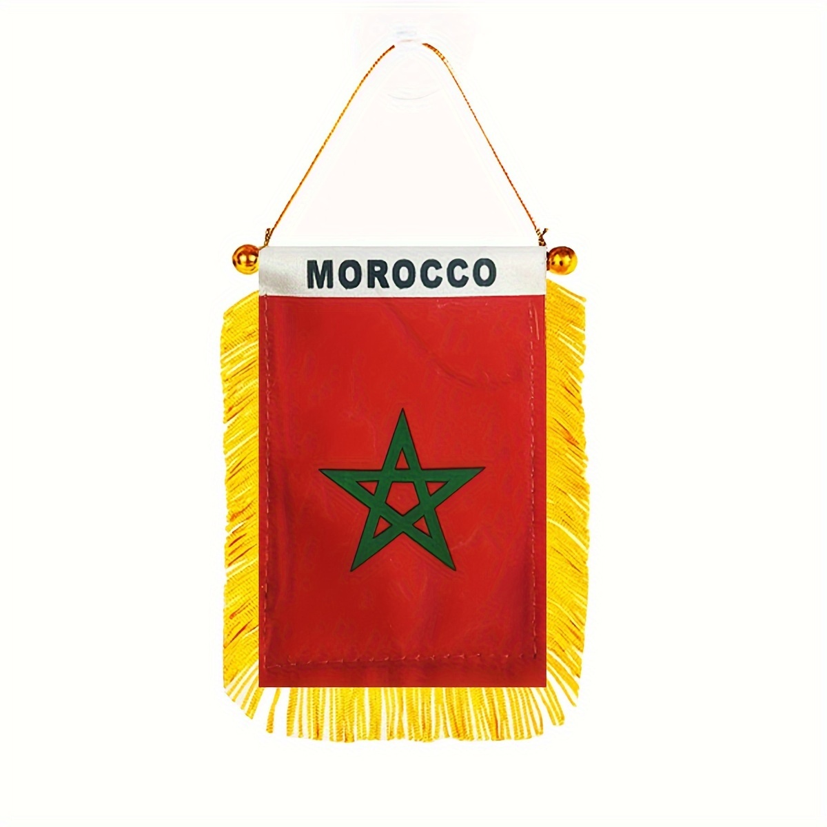 

1pc, Morocco Window Hanging Flag Ma Mar Flag 3x4 Inch 8x12cm Double Side Mini Flag Banner Car Rearview Mirror Decor Fringed Hanging Flag With Suction Cup