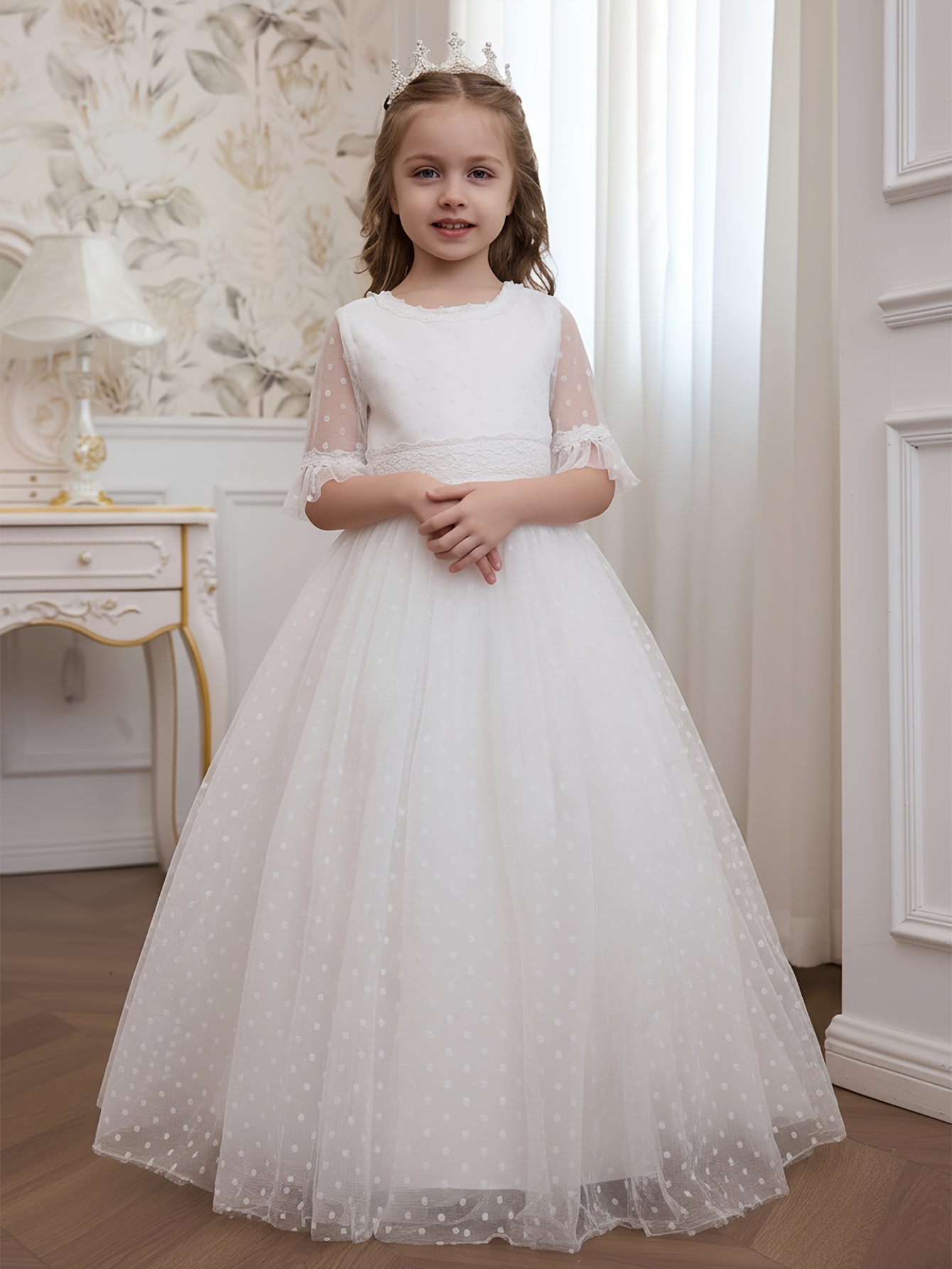 elegant first holy communion dresses Flower Girls Dress With Bow Elegant First Holy Communion – Sunny Boutique  Miami main image 1