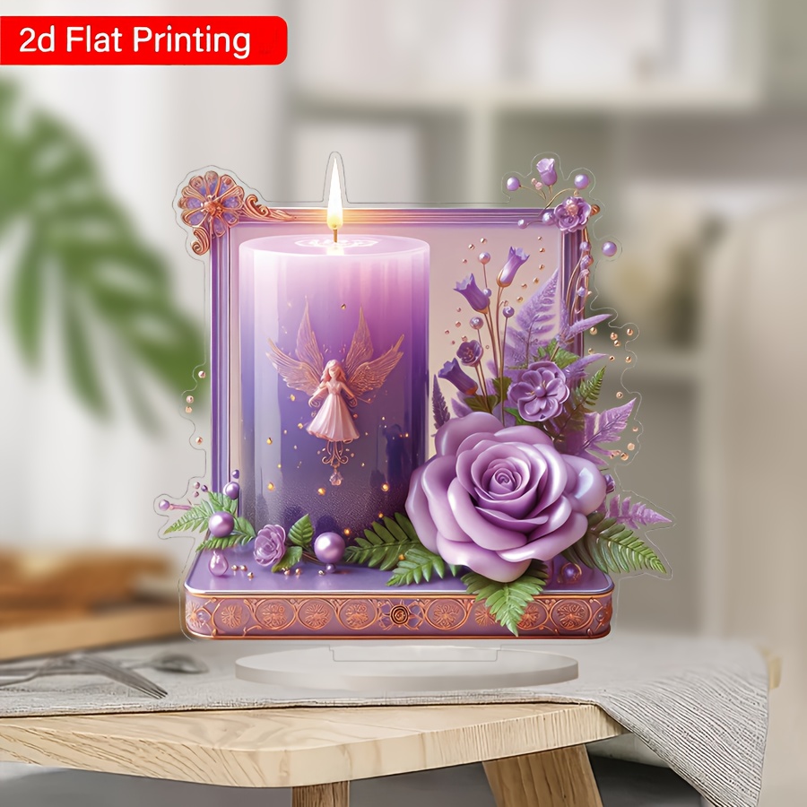 

2d Flat [ And Candle Tabletop Decor] And Candle Acrylic Decorative Sign, Style Floral Tabletop Plaque, Multipurpose Decor, With No Text, For Christmas, Home, Window Display, Ideal Gift