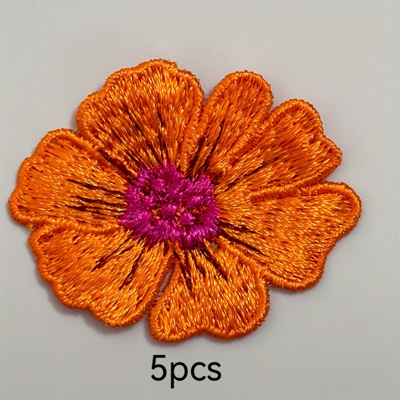TEMU 5pcs Flower Embroidery Patches - Sew-on Clothing Repair, Design, Durable Fabric Applique For Jackets & Bags