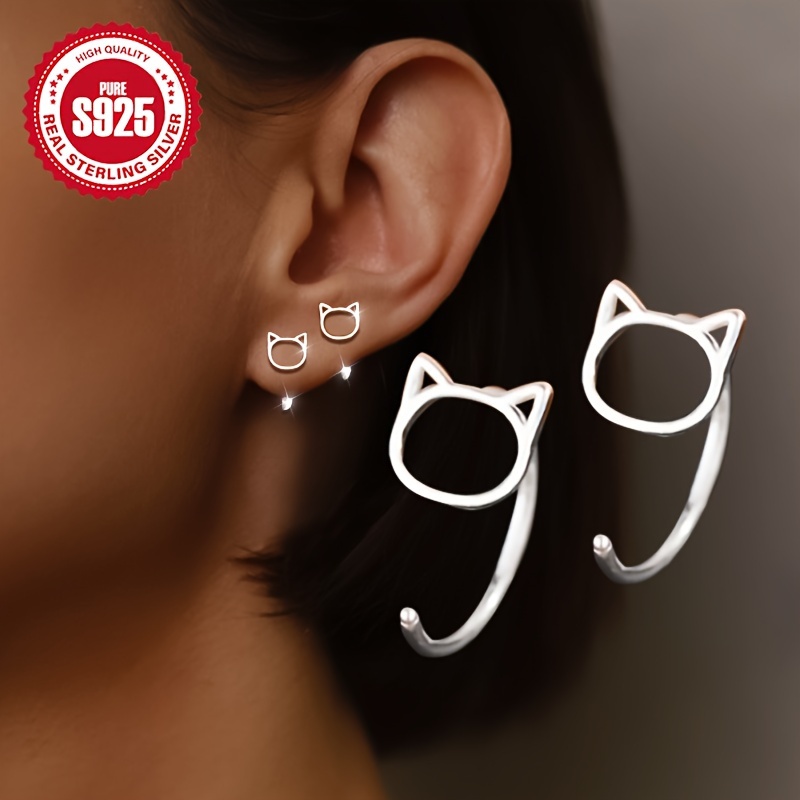 

A Pair Of Hollow Cat Ear Hooks S925 Sterling Silver, Cat Lovers. While Sleeping Without Needing To Off, Suitable For Use, And Are Low-allergy At 1g.