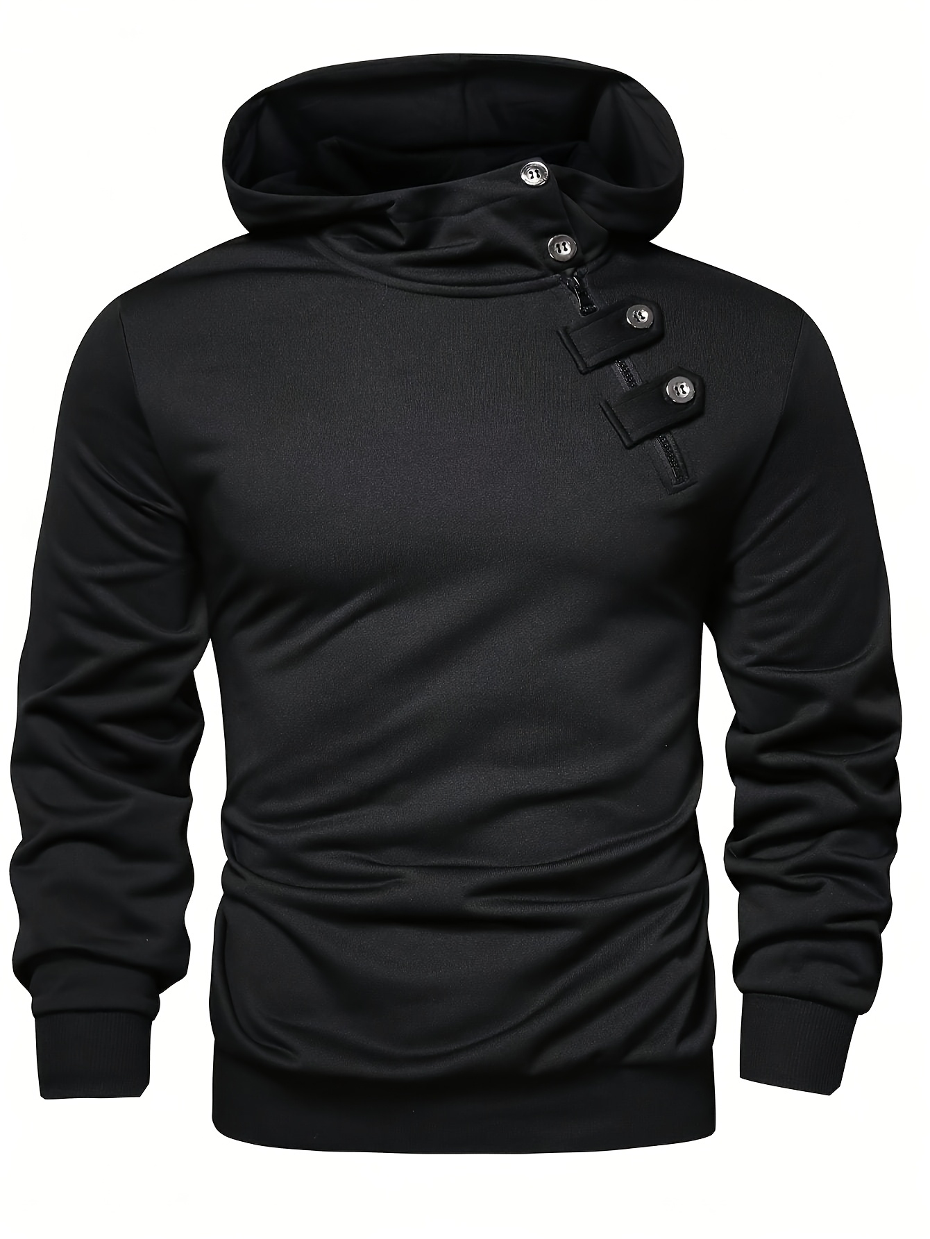 Men's Casual Green Hoodie with Half-Button Placket - Long Sleeve, Soft Polyester Fabric, Comfortable & Stylish for Spring/Fall, Casual Wear Hoodie | Minimalist Hoodie | Knitted Texture, Sweater Hoodie
