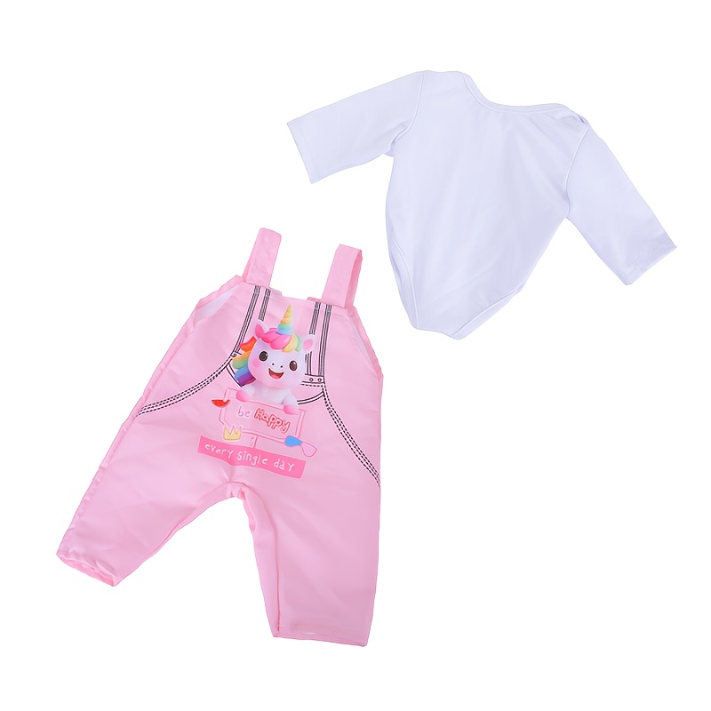 Image of 2pcs New Arrival Cute Unicorn Pattern Doll Outfit Set Overalls And Bundle Fits 14-18 Inch Dolls (boys And Girls) (doll Not Included) For Kids