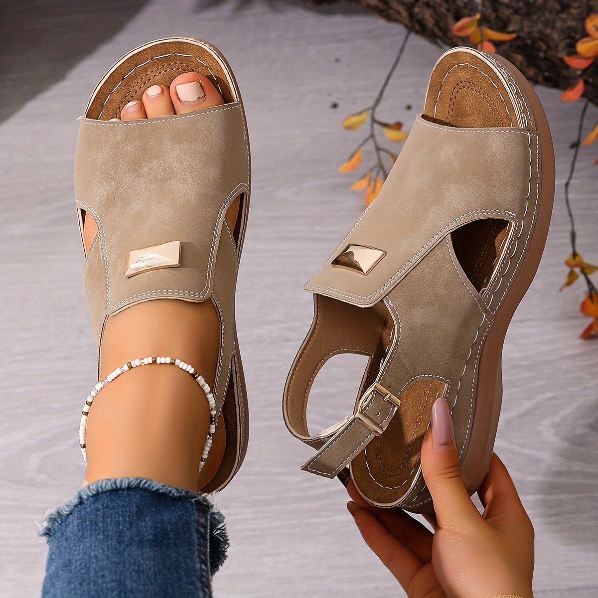 TEMU Ladies' And Fashionable Women's Shoes, Versatile And , Bohemian Style (ethnic Style), Double Tower , Heart, Travel, Unisex, Couple Style,