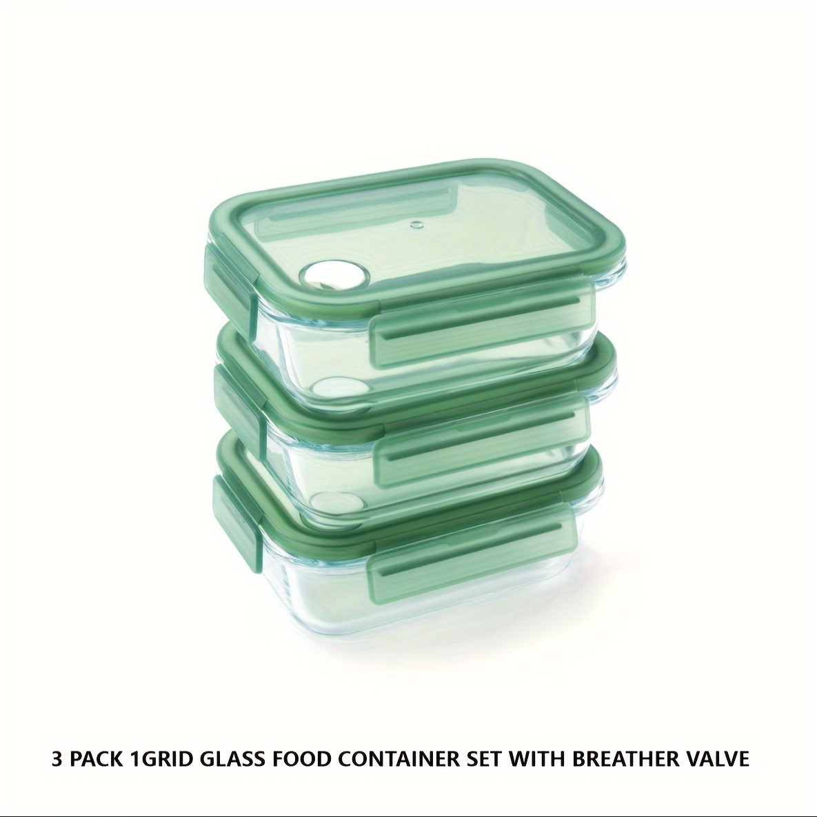 

3-pack 1grid Glass Food Container Set With Valve: Microwave And Oven Safe, Dishwasher Friendly, Leakproof, And Home Kitchen Use