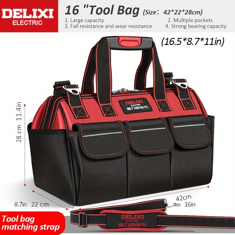 E-shop ELECTRIC 13/16/18/20 Zoll Werkzeugtasche, Oxford-Gewebe Multi-Pocket Werkzeugtasche, Multifunktionale Heavy Duty Werkzeugtaschen Organizer mit