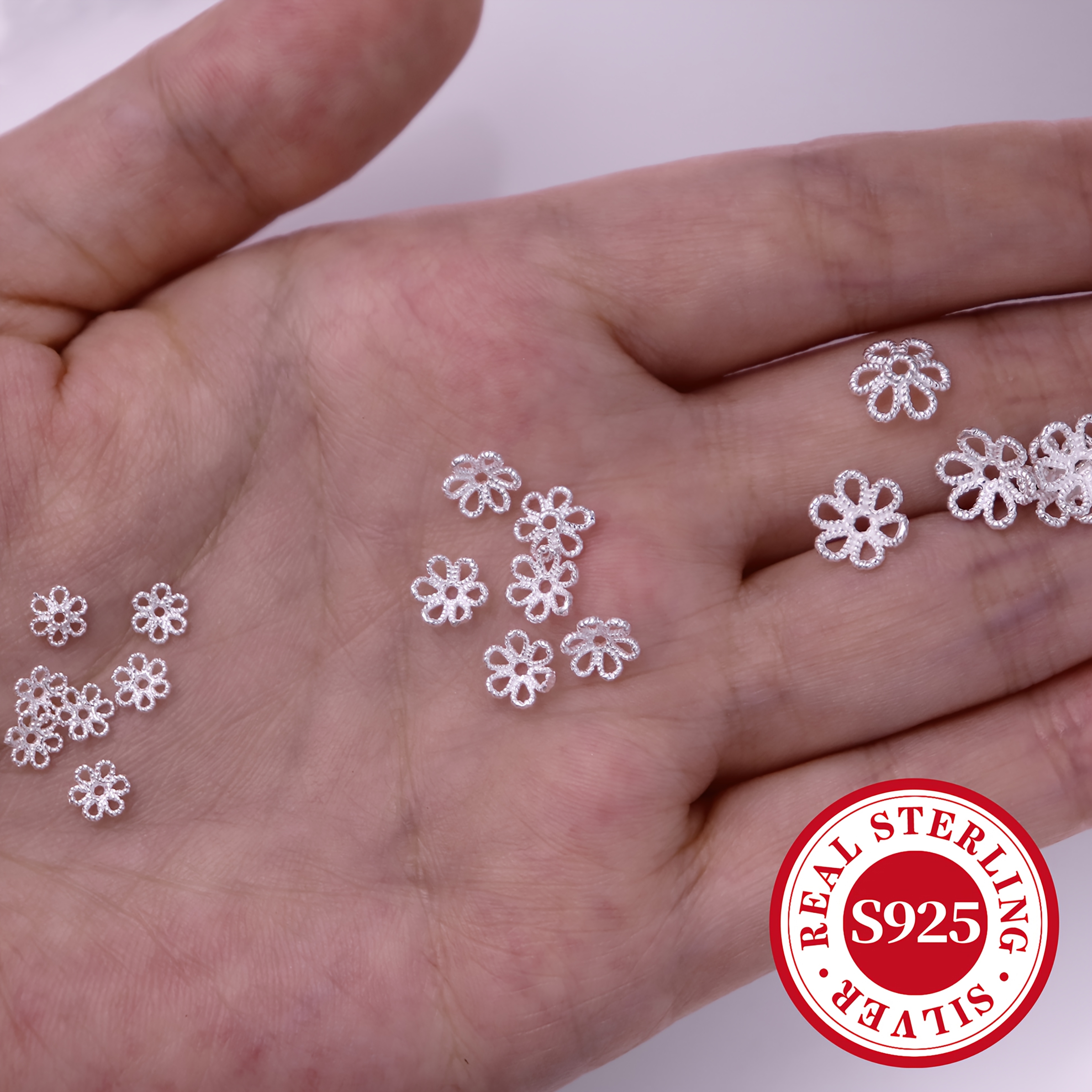 15pcs S925 Silver Tiny Flower Cup Spacer Beads