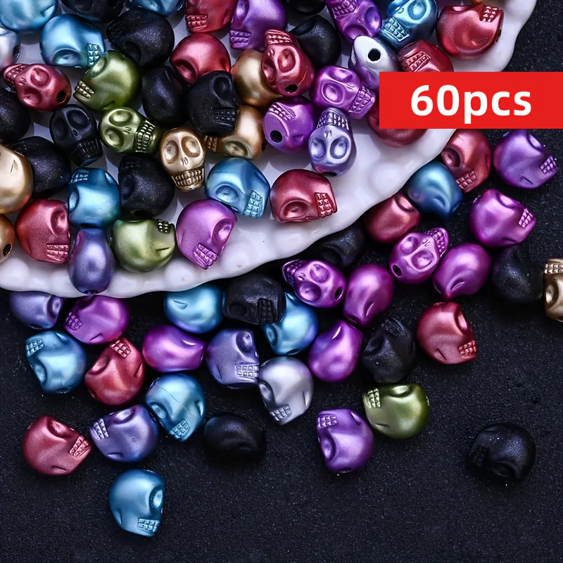 TEMU Perles de crâne d'Halloween 12*10mm 60/30 pièces couleurs aléatoires - de crâne perles pour fabrication de bijoux DIY, bracelets, - de fête