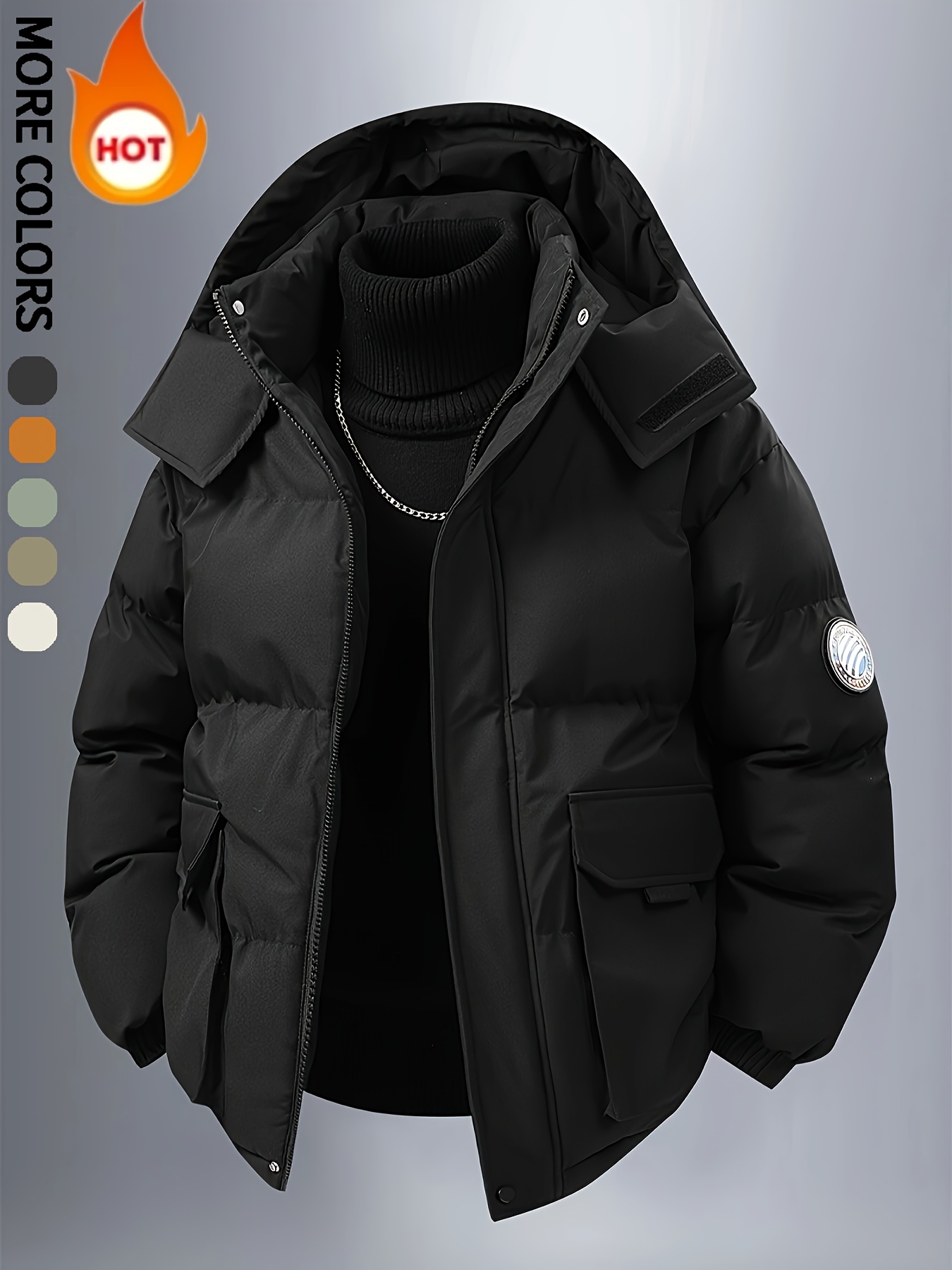 einfarbige abnehmbare dicke jacke kapuze herren reguläre Temu