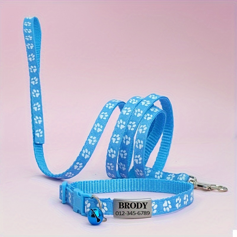 TEMU [customized] Pet Collar And Leash, Adjustable Pet Collar , Quick Release Clip Durable Training Rope Suitable For Small Cats Or, Without Battery