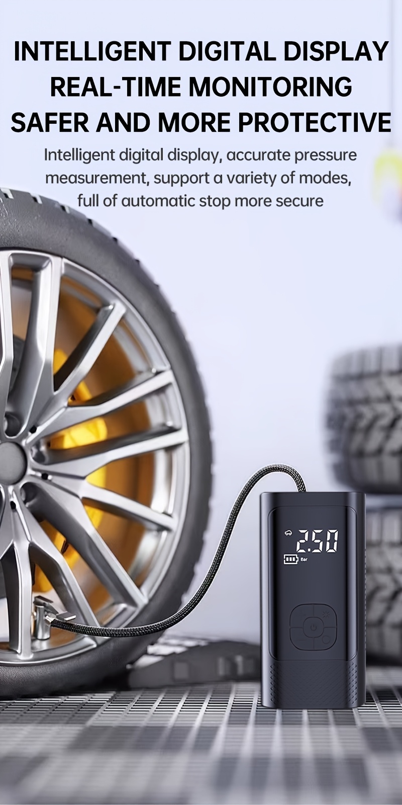  portable electric air pump with led display usb rechargeable lithium battery emergency tire inflator for car motorcycle bicycle ball quick inflation indoor outdoor use 36v details 3