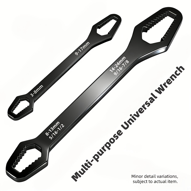 TEMU 2pcs Black Torx Wrench Set (large & Small) - Adjustable Self-tightening Double-ended Wrench With 3-17mm And 8-24mm Sizes, 5mm Thick And Portable
