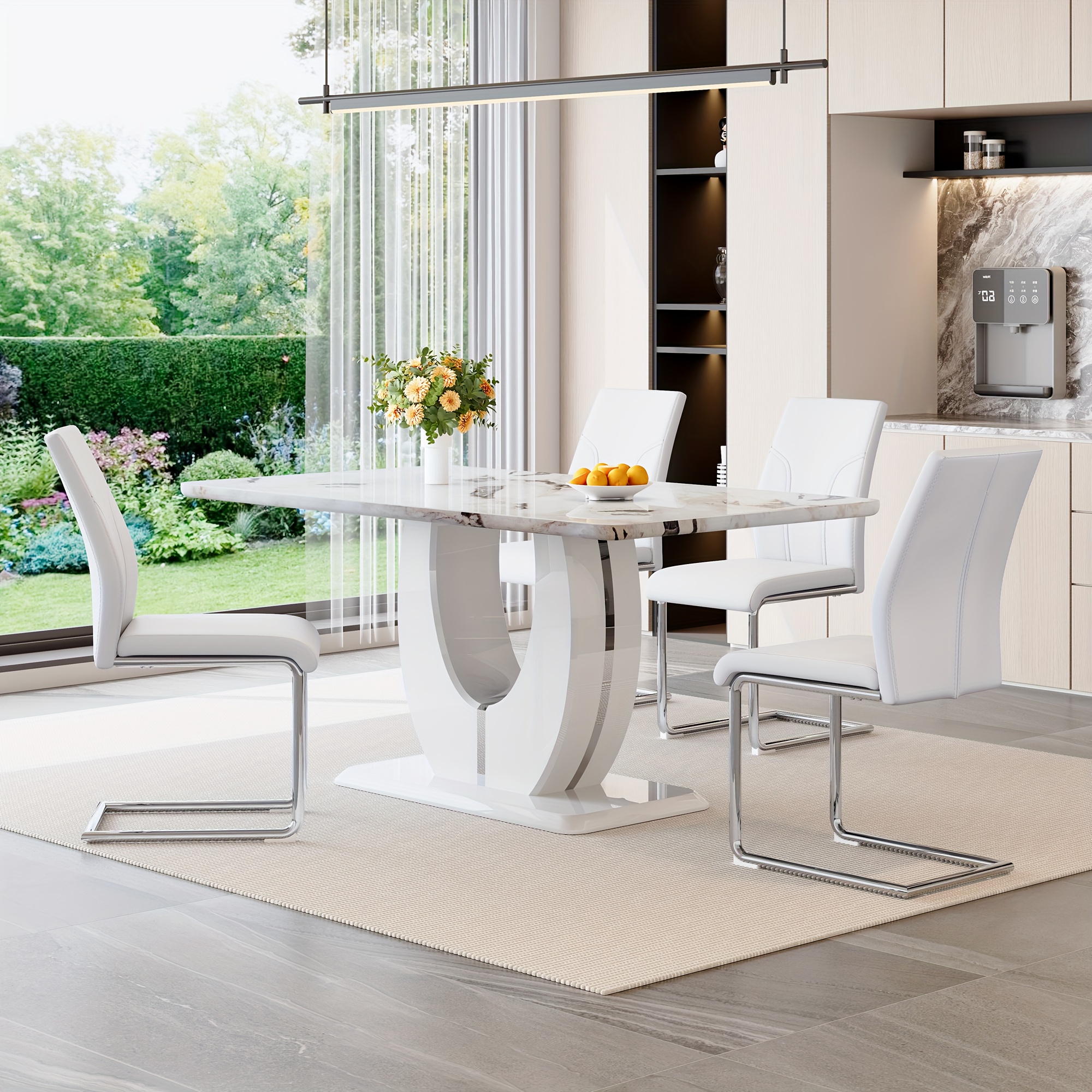 63 modern large   table set for 6 kitchen faux marble table chairs set of 6 63 rectangle kitchen table and 6 pu leather upholstered chairs for kitchen dining room living room   local warehouse Product details 1