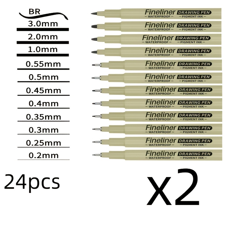 TEMU 24pcs Pack Black Fine Point Fineliner Pens With Fast-drying Ink And Closure Suitable For Calligraphy, Drawing, Sketching, Journaling, -