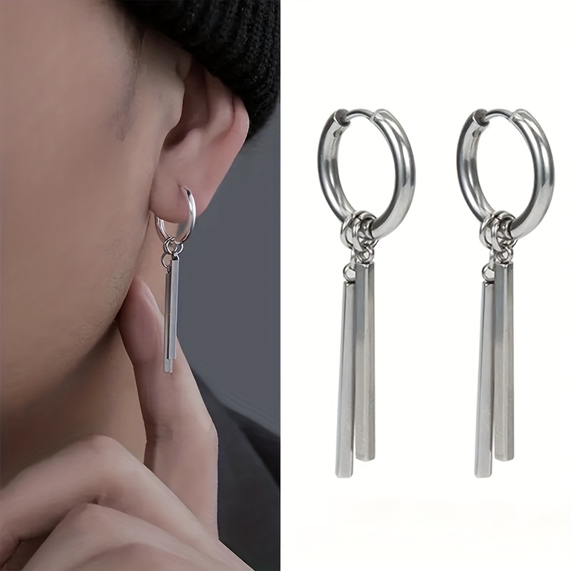 TEMU 2-4 Piezas de Aretes Estilo Hip-Hop en Acero Inoxidable 304 para Hombres y Mujeres - Diseño Geométrico, Metal y Duradero , Joyería Unisex para