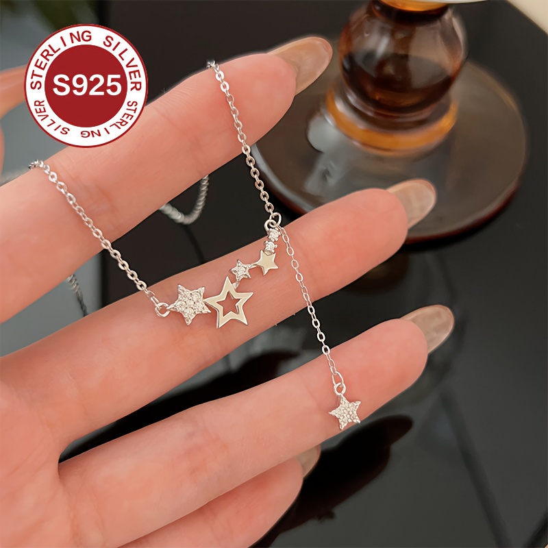 

925 Hypoallergenic Necklace For Women, Ins Light Luxury Fashion Sweet And Pentagram Clavicle Chain. Perfect For 's Day And Mother's Day, Ladies' , Anti-oxidation Storage Box Included. 3.1g