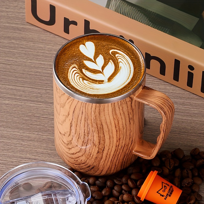 

500ml Stainless Steel Insulated Mug With Wood Grain - Double-walled, Coffee, Tea, Milk - Ideal Gift For Office & Outdoor Use