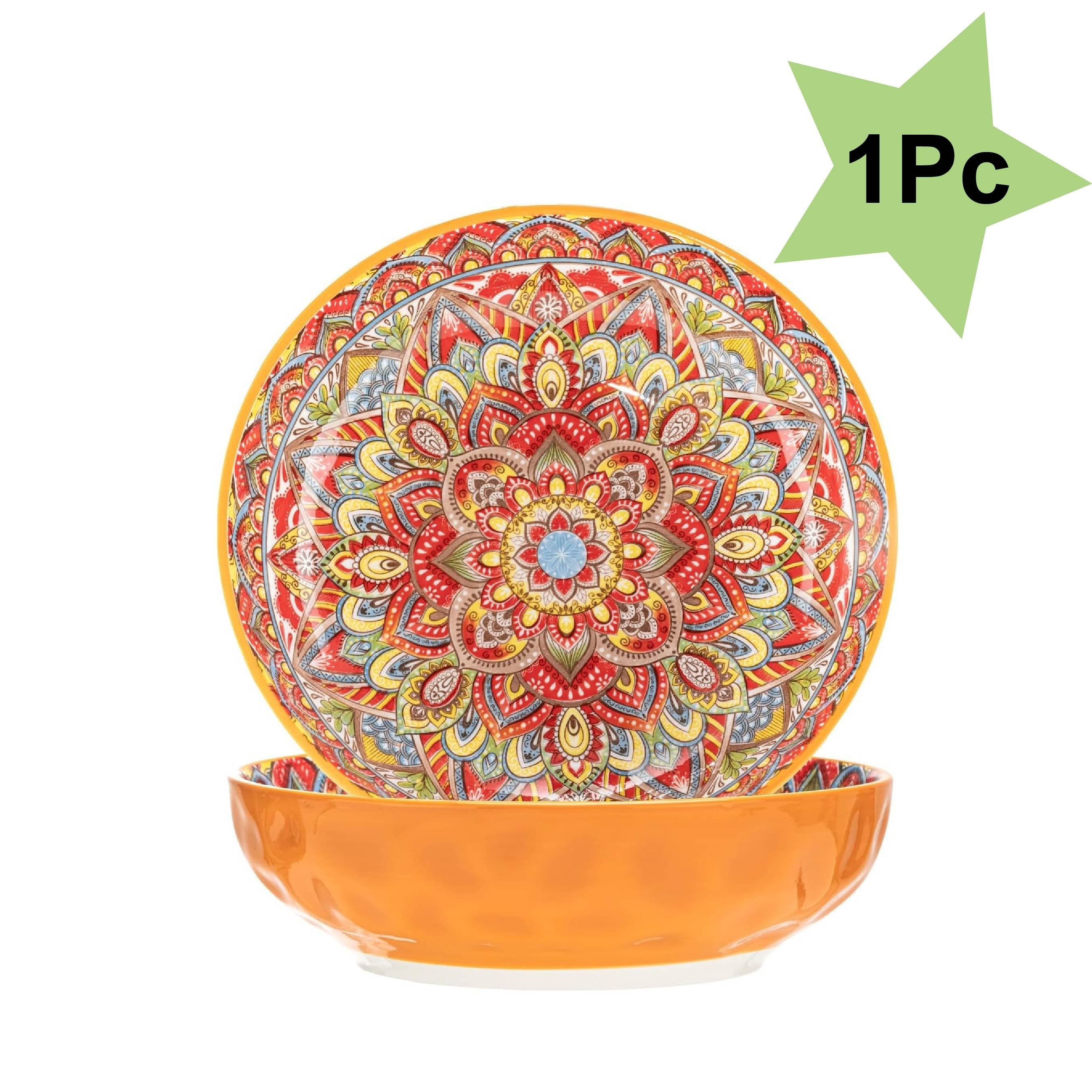 Image of Boho Large Serving Bowls, 10.2 Inch Fruit Salad Bowls, Decorative Serving Dishes For Entertaining, 75oz Pasta Bowls Set Of 1, Vibrant Color Ramen Bowls For Party, Home Decor, Bohemian Style Gift