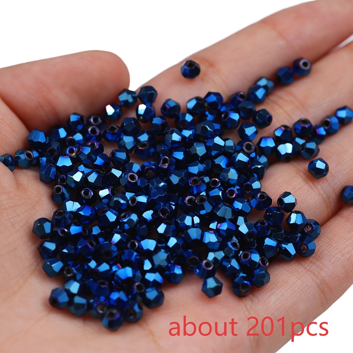 E-shop 4 mm ca. 201 Stück blaue, spitzförmige, facettierte Glasperlen, Bohrperlen als Spacer für Dekoration, geeignet für Armbänder, Schmuck,