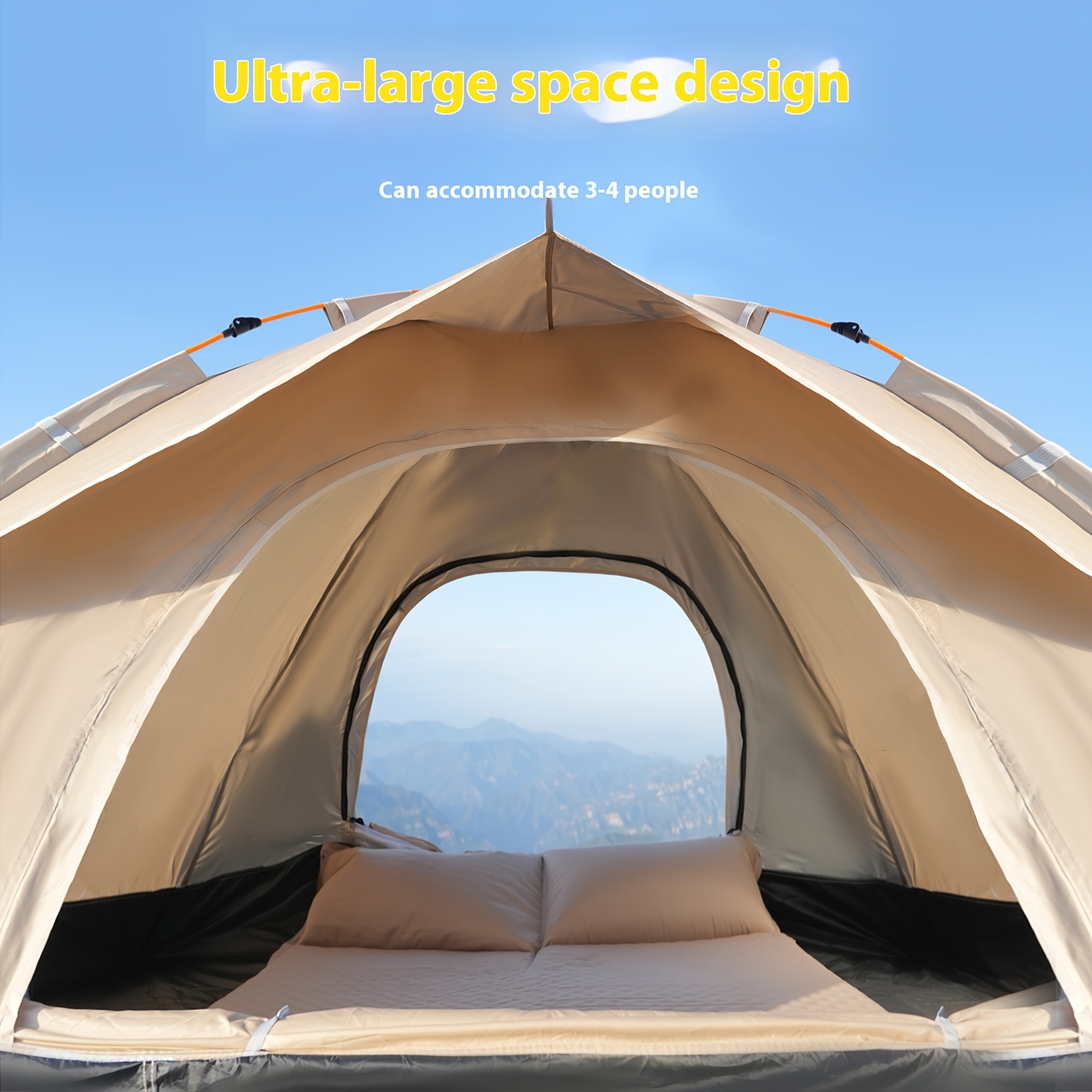 4 person   tent automatic fast setup durable oxford fabric with ventilation mesh portable for beach fishing hiking trips light brown tents for camping hiking gear   sturdy pole support