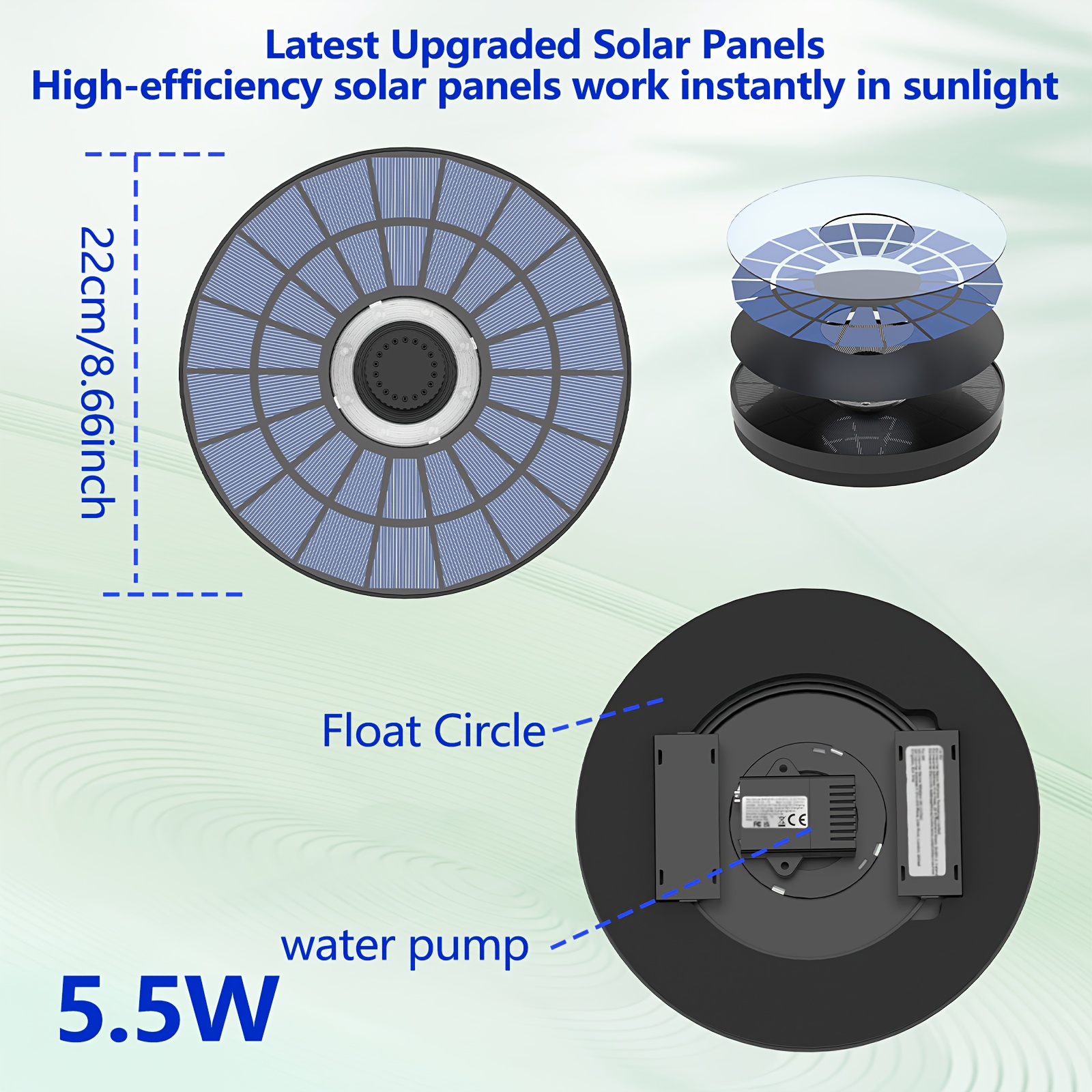 E-shop 3.5W/5.5W für Vogeltränke, für Garten, Solar Wasserpumpe, IPX8 Pool , mit Batterie, Schwimmender für Vogeltränken, Garten Teiche, Gärten,
