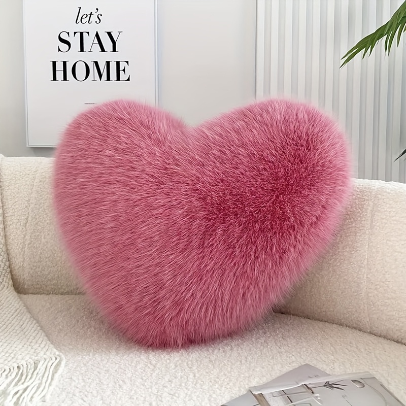 Pink Heart-shaped Pillow Fur Cute Long Plush Women's Sofa Living Room Decoration Cushion Birthday Gift