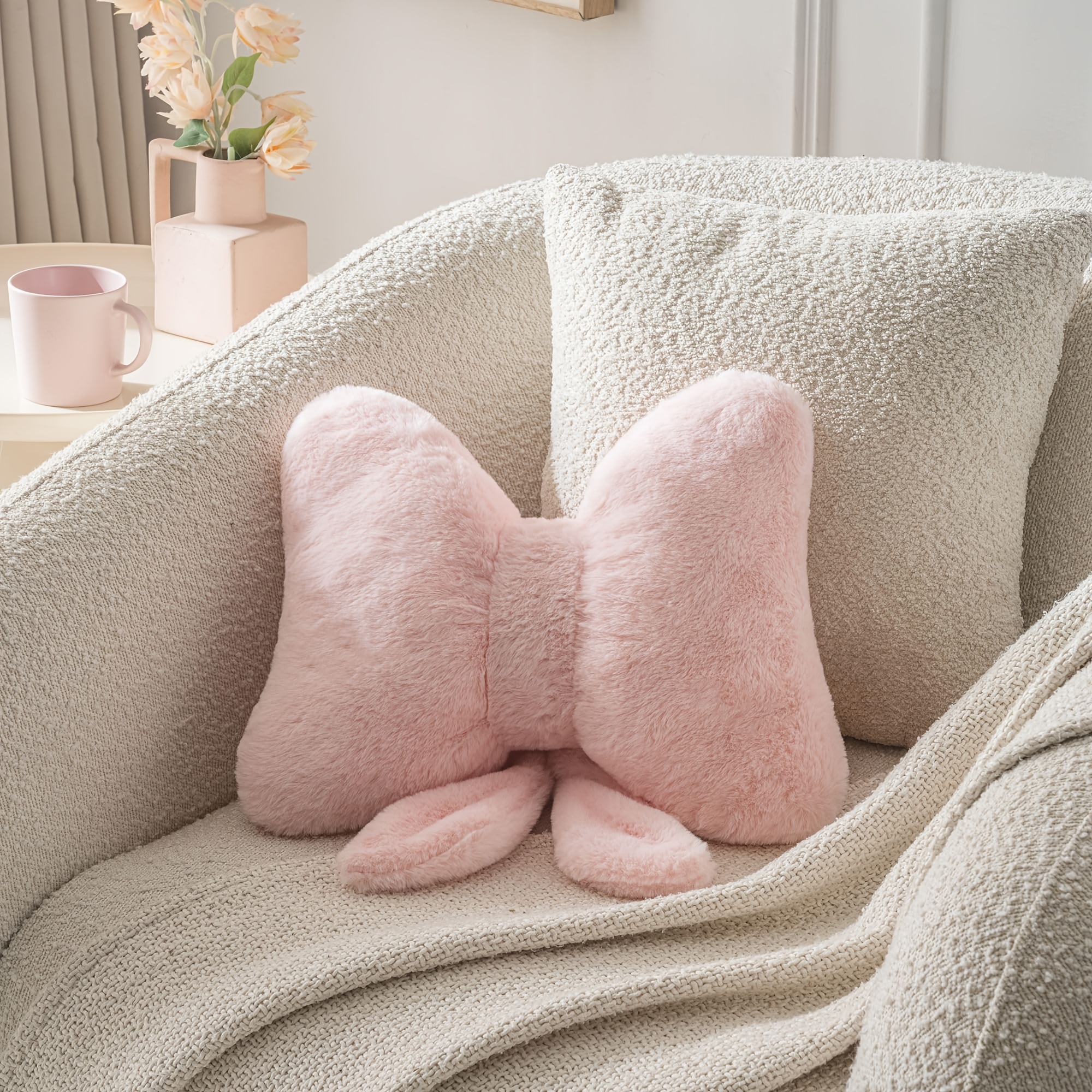 1pc Cute Bow Pillow Throw Pillows, -shaped Design, Perfect For Bed And Sofa Decoration, Headrest Is Pink Size 10 X 8 Inches