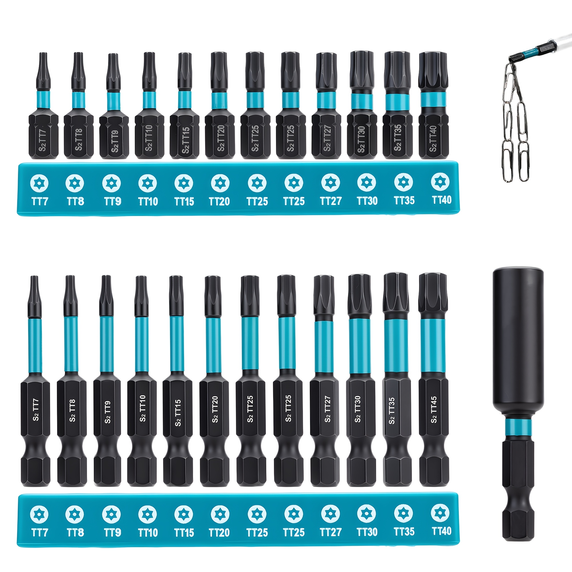 Image of 25pcs Security Torx Bit Set For Impact Driver - S2 Steel Tamper Proof Star Bits With Magnetic Tips (1" & 2") - Includes Magnetic Holder & Storage Case, Tt7-tt40