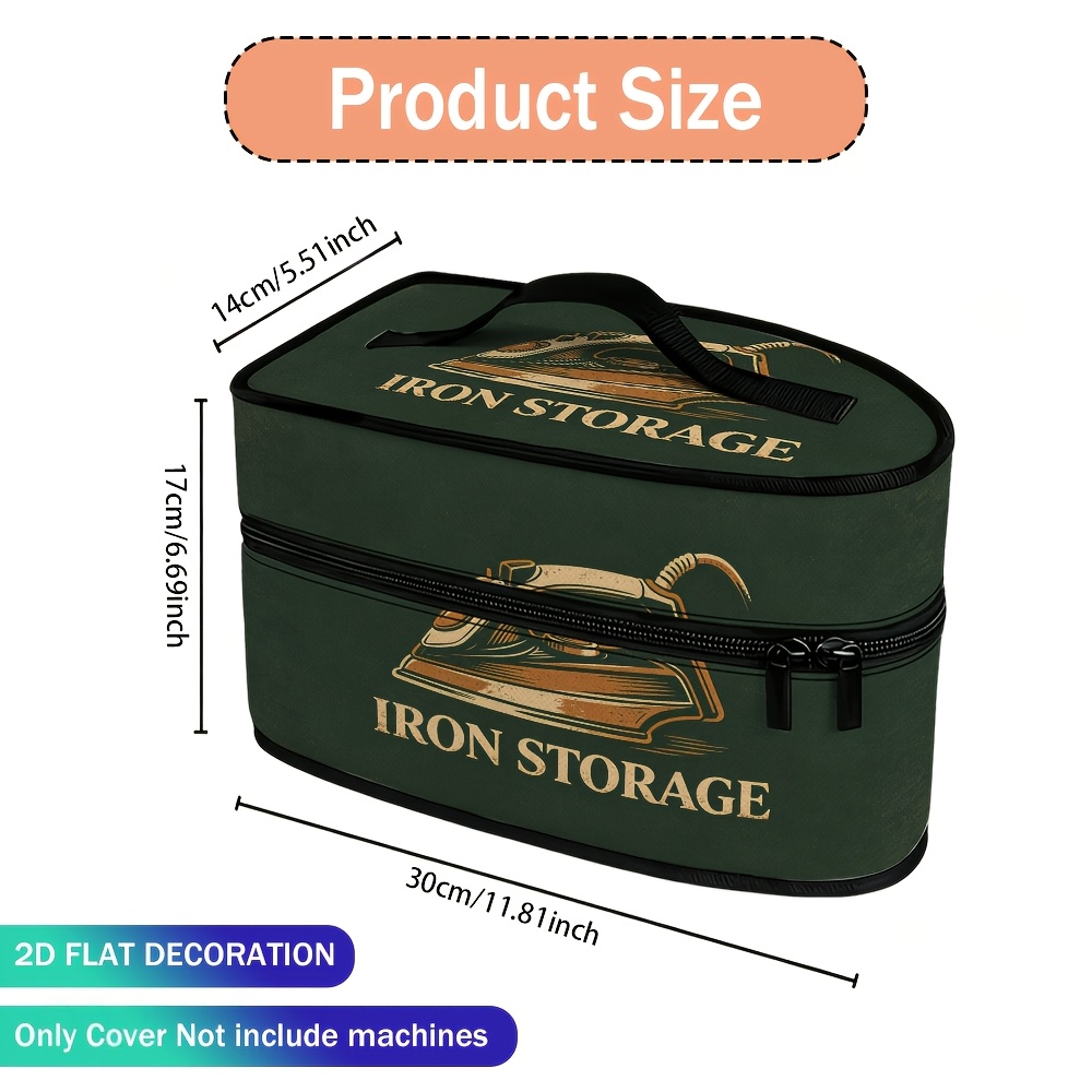 TEMU 2d Flat, 1pc Green Pattern Portable Lroning Bag, Steam Protective Bag, Large Capacity Foldable Dust, With Top Handle & Double Zippers, For