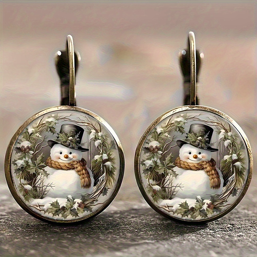 TEMU Alloy Retro Round Earrings, Christmas Snowman Winter Decorative Painting Retro Earrings, Light Accessories, Simple And Fashionable Style, Daily