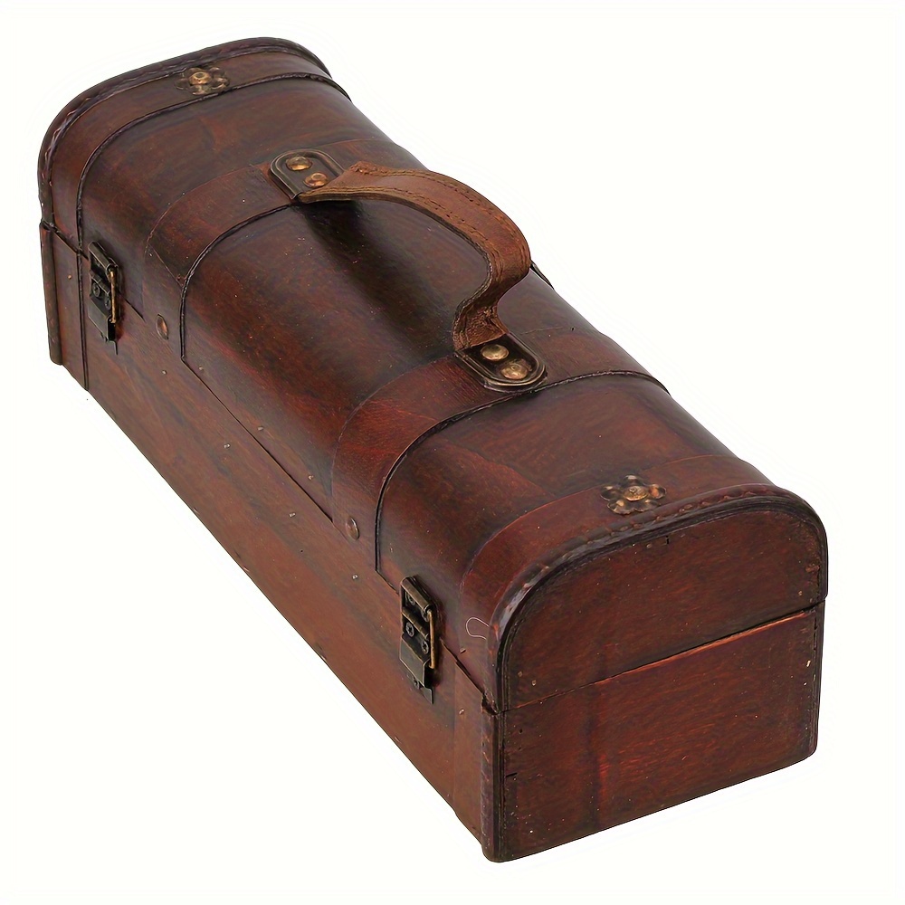 TEMU Elegant Vintage Solid Wood Wine Box With Metal Latch - Classic Reddish Brown, Floral Print Design, X 11.5 Cm X 11 Cm - Perfect For Wedding