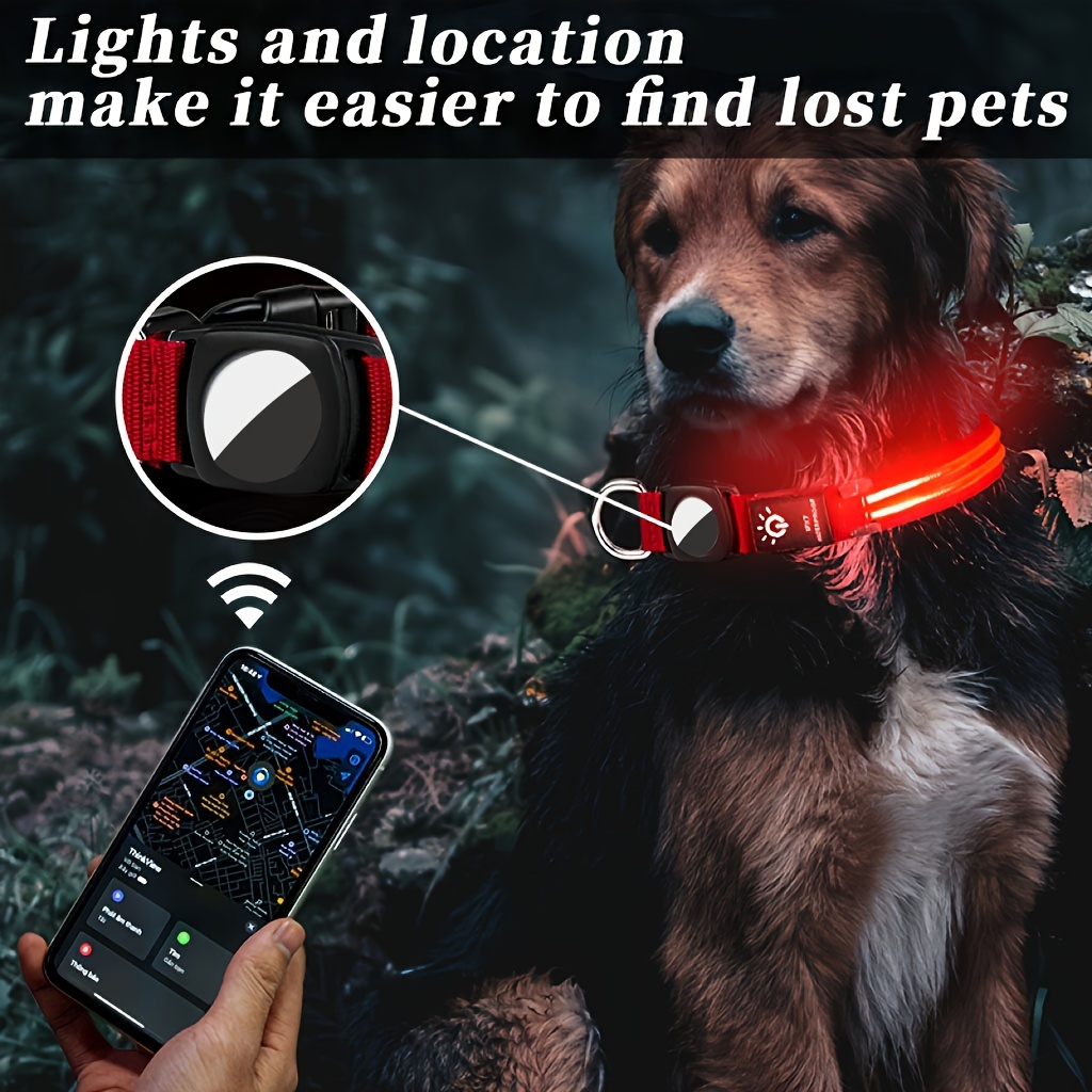 Collier pour chien lumineux - Avec support AirTag - Petit - 9 options de  couleurs 