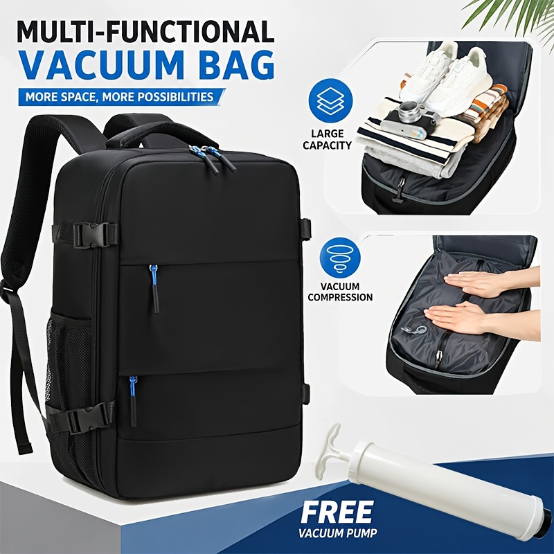 TEMU Women's Backpack With Air Pump Vacuum Compression Travel Bag - Durable Vacuum-sealed Carry-on Bag With Adjustable Straps And Zipper Closure,