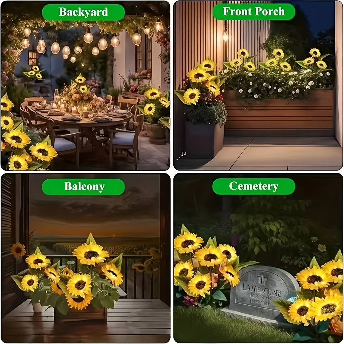 Decoraciones Navideñas Solares para Exteriores, 3 Luces LED de Girasol, Luces Solares de Flores, Regalos de Girasol para Mamá en Cumpleaños y Navidad, Luces Decorativas de Estaca para Jardín y Césped, Iluminación Decorativa para Exteriores