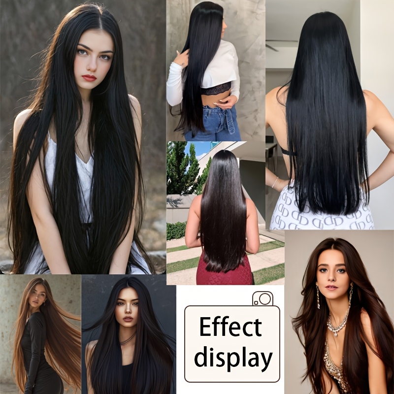 5 card straight hair clip in extensions natural black high quality synthetic hair for women easy to style blend   everyday or special occasions hair wigs versatile hairpiece sleek hairpiece heatresistant hair details 5