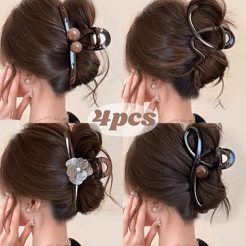 TEMU 4 Pack Large Hair Claw Clips For Women, Chunky Heavy-duty Non-slip Hair Additions, Messy Bun, Low Updo, Sweater Weather Casual Outfit, Fall