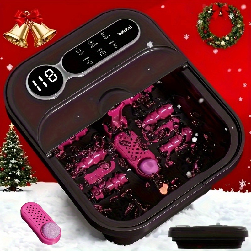 TEMU Foldable Foot Spa Bath, Temperature-controlled Foot Spa Basin With Massage Rollers, Bubbles, And Foot Care Kit For , For Christmas