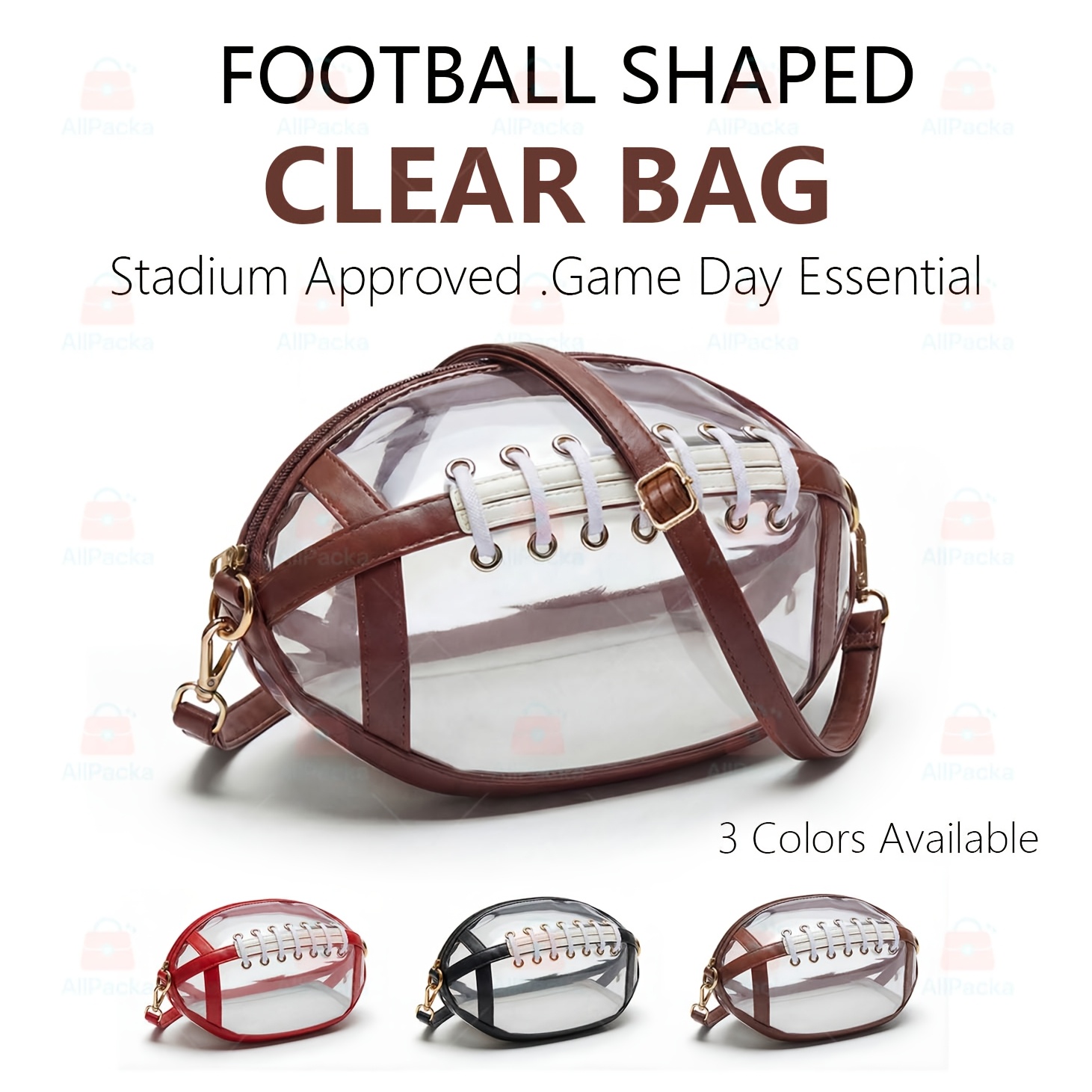 TEMU 2026 New Stadium Approved Clear Pvc Crossbody Bag Ideal For Concerts, Sports, And Outdoor Events Durable And Easy To Clean Features Front Zipper Pocket And Mesh Side Pockets.