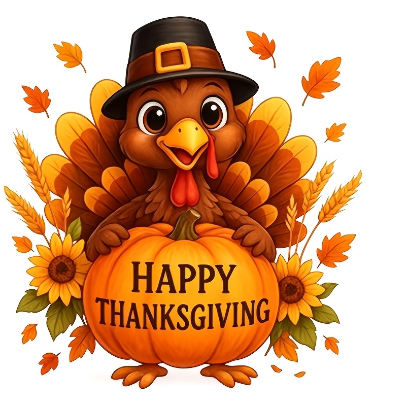 TEMU 1pc - 7-inch Thanksgiving Turkey Pumpkin Wall Decal, Waterproof Self-adhesive Refrigerator Poster, Suitable For Kitchen, Cabinets, Door