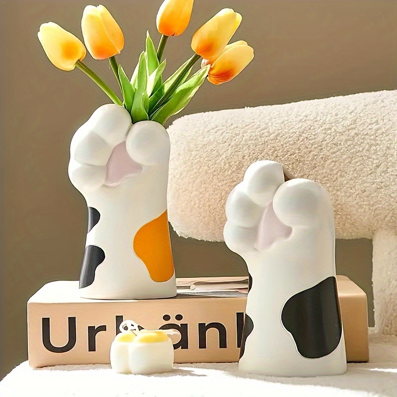 

Cat Paw Resin Vase - Cute Cartoon Design For Decor, Living Room And Desktop Display